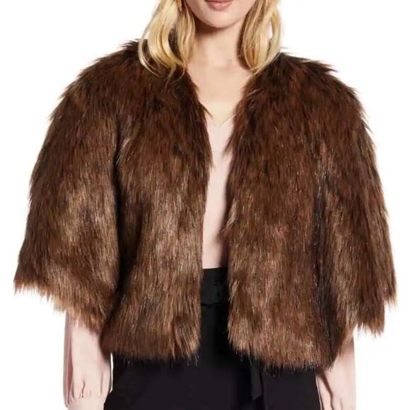 Halogen Faux Fur Capelet One Size, BROWN FOX jacket - Picture 9 of 9